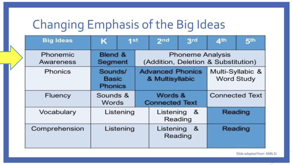 Chart for targeting struggling literacy skills students