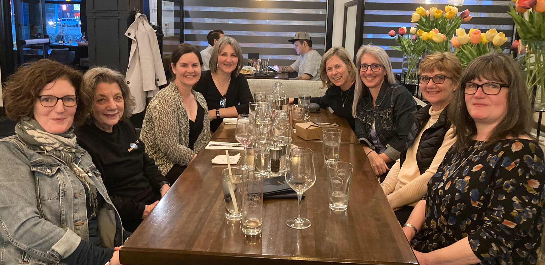 Image of a group of educators and Play Roly development team meeting for dinner after a Pro-D day